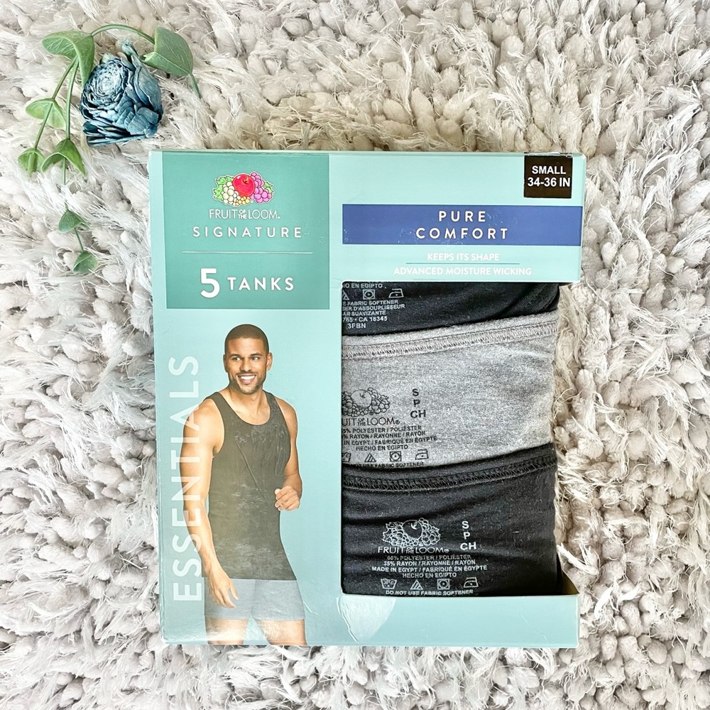 New with tags 5PK FRUIT OF THE LOOM PURE COMFORT SIGNATURE TANKS Grey & Black SM